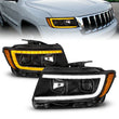 Load image into Gallery viewer, ANZO 11-13 Jeep Grand Cherokee (Factory Halogen Only) Projector Headlights w/Light Bar Swtchbk Black - Additional View 11