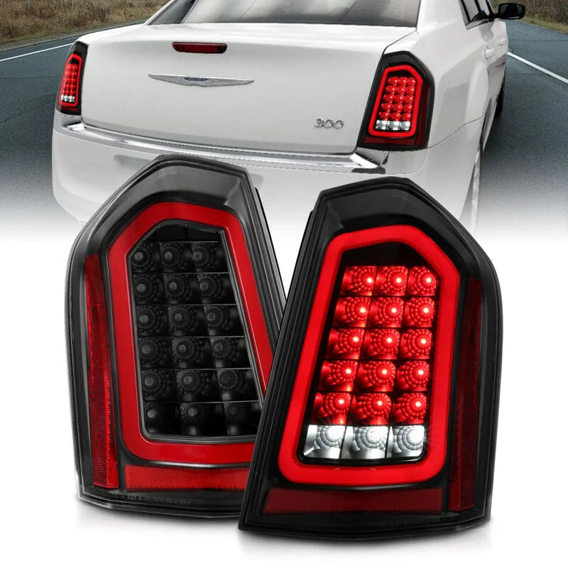 ANZO 11-14 Chrysler 300 LED Taillights Black w/ Sequential - Back View