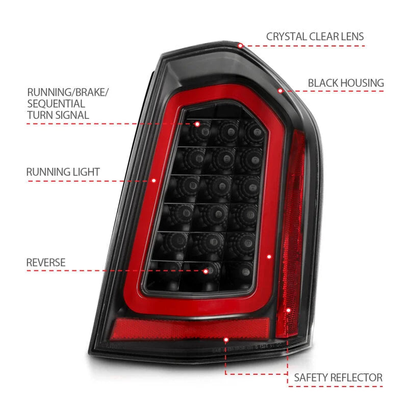 ANZO 11-14 Chrysler 300 LED Taillights Black w/ Sequential - Additional View 8