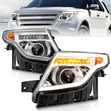 Load image into Gallery viewer, ANZO 11-15 Ford Explorer Projector Headlights w/ Light Bar Chrome Housing w/ Amber light - Main Product View