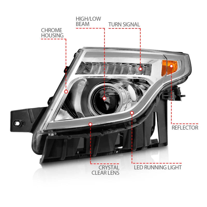 ANZO 11-15 Ford Explorer Projector Headlights w/ Light Bar Chrome Housing w/ Amber light - Installation View