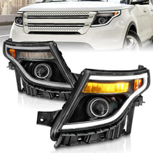 Load image into Gallery viewer, ANZO 11-15 Ford Explorer (w/Factory Halogen HL Only) Projector Headlights w/Light Bar Black Housing - Main Product View