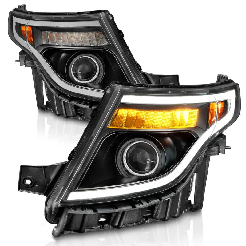 ANZO 11-15 Ford Explorer (w/Factory Halogen HL Only) Projector Headlights w/Light Bar Black Housing - Back View