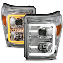 Load image into Gallery viewer, ANZO 11-16 Ford F-250/F-350/F-450 Projector Headlights w/ Plank Style Switchback Chrome w/Amber - Main Product View