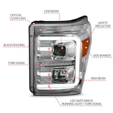 Load image into Gallery viewer, ANZO 11-16 Ford F-250/F-350/F-450 Projector Headlights w/ Plank Style Switchback Chrome w/Amber - Installation View