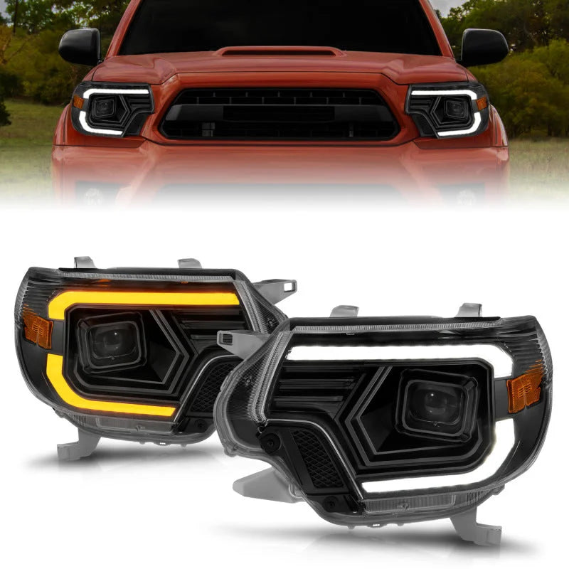 ANZO 12-15 Toyota Tacoma Projector Headlights - w/ Light Bar Switchback Black Housing - Main Product View