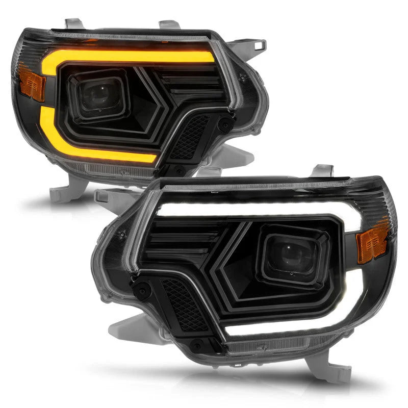 ANZO 12-15 Toyota Tacoma Projector Headlights - w/ Light Bar Switchback Black Housing - Side View
