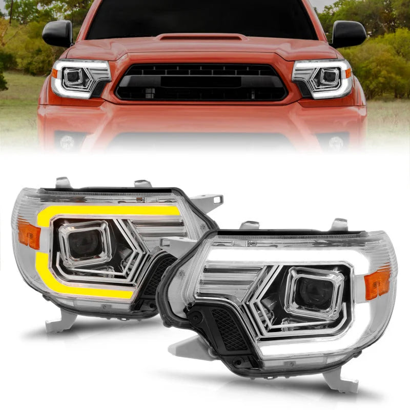 ANZO 12-15 Toyota Tacoma Projector Headlights - w/ Light Bar Switchback Chrome Housing - Main Product View