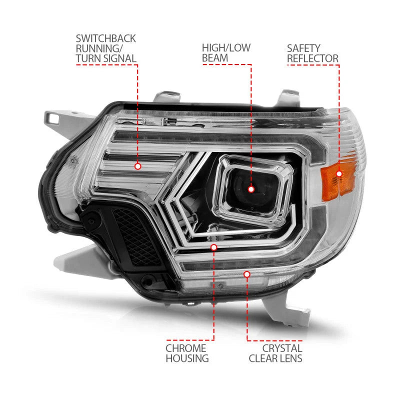 ANZO 12-15 Toyota Tacoma Projector Headlights - w/ Light Bar Switchback Chrome Housing - Additional View 7