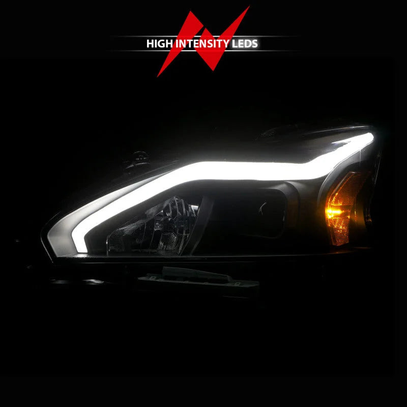 ANZO 13-15 Nissan Altima (w/o Factory HID Bulbs) Projector Headlights - w/ Light Bar Black Housing - Side View