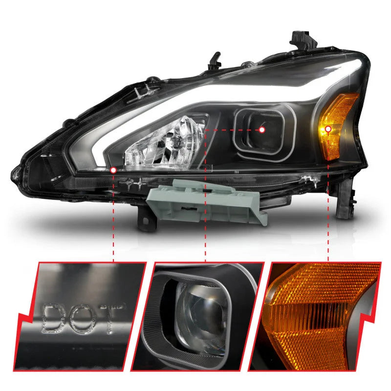 ANZO 13-15 Nissan Altima (w/o Factory HID Bulbs) Projector Headlights - w/ Light Bar Black Housing - Additional View 6