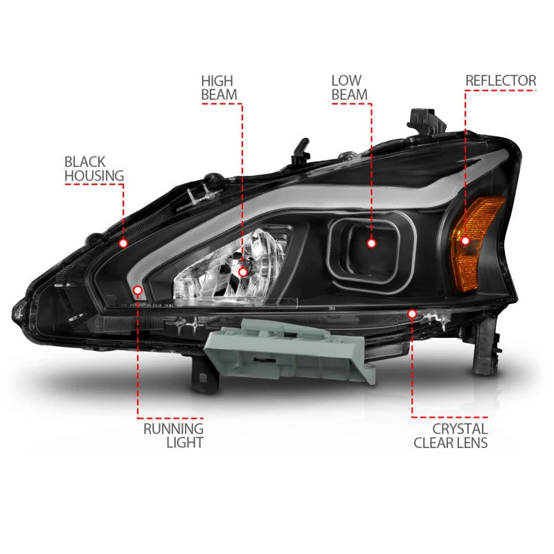 ANZO 13-15 Nissan Altima (w/o Factory HID Bulbs) Projector Headlights - w/ Light Bar Black Housing - Additional View 7