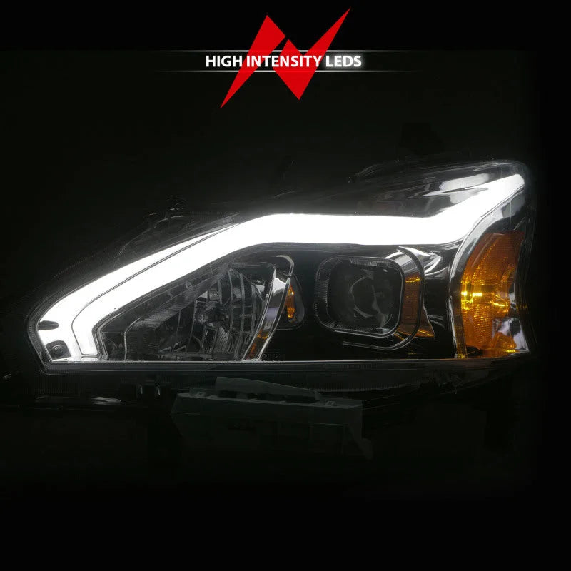 ANZO 13-15 Nissan Altima (w/o Factory HID Bulbs) Projector Headlights - w/ Light Bar Chrome Housing - Side View