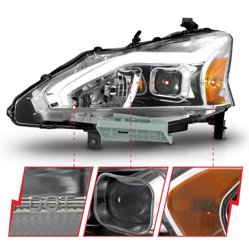 ANZO 13-15 Nissan Altima (w/o Factory HID Bulbs) Projector Headlights - w/ Light Bar Chrome Housing - Back View
