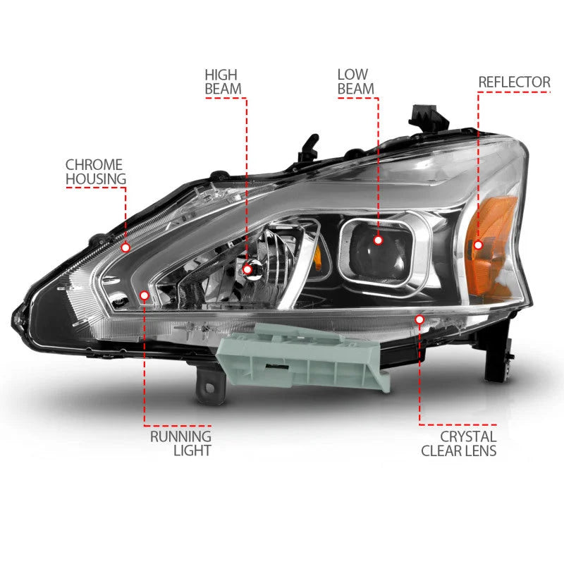 ANZO 13-15 Nissan Altima (w/o Factory HID Bulbs) Projector Headlights - w/ Light Bar Chrome Housing - Additional View 6