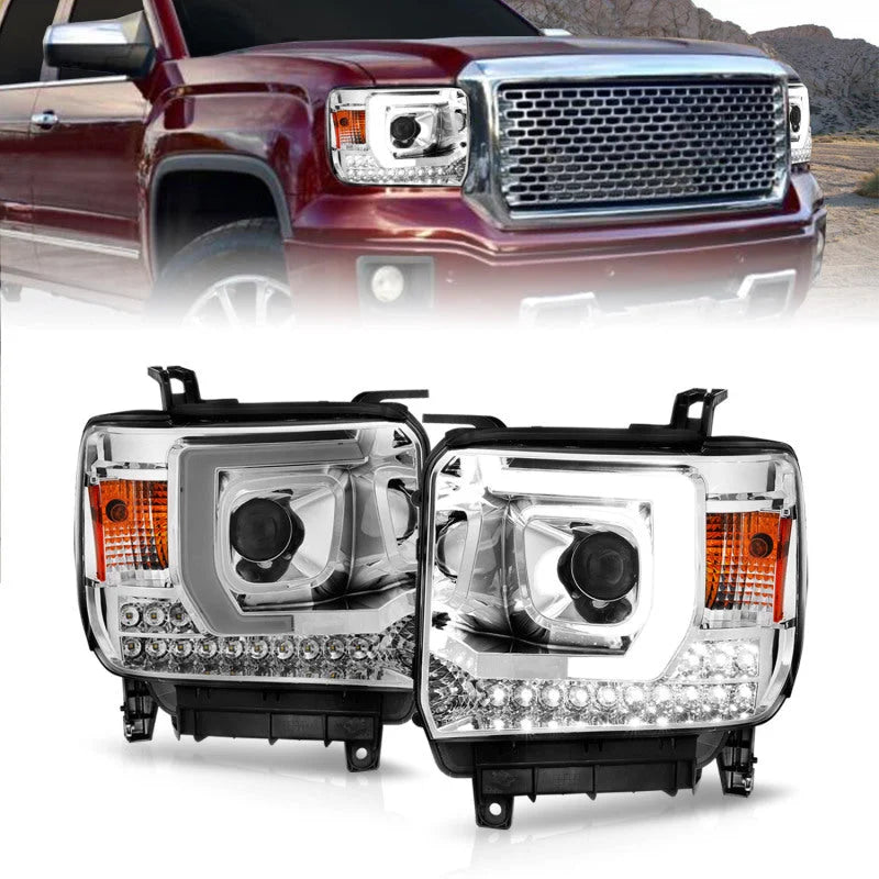 ANZO 14-15 GMC Sierra 1500/2500HD/3500HD Plank Style Projector Headlight - Chrome Housing - Main Product View