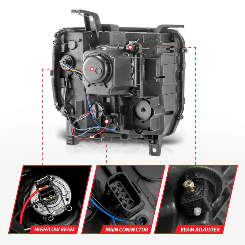 ANZO 14-15 GMC Sierra 1500/2500HD/3500HD Plank Style Projector Headlight - Chrome Housing - Side View
