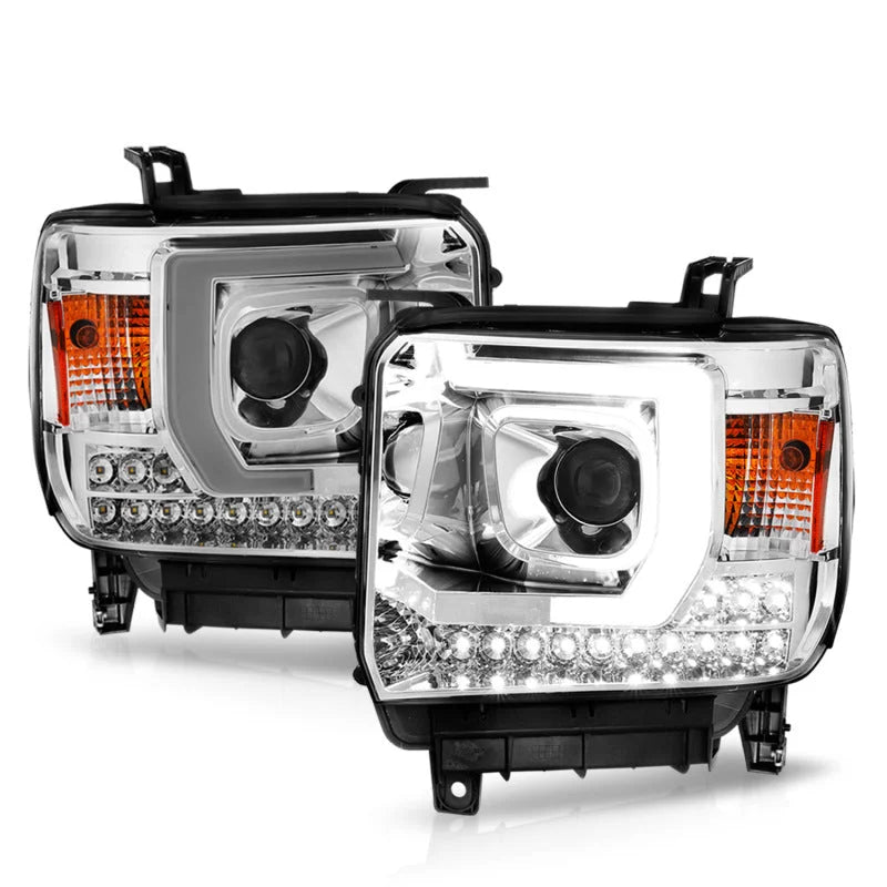 ANZO 14-15 GMC Sierra 1500/2500HD/3500HD Plank Style Projector Headlight - Chrome Housing - Installation View