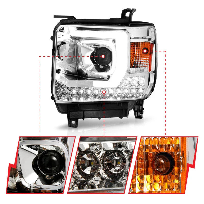 ANZO 14-15 GMC Sierra 1500/2500HD/3500HD Plank Style Projector Headlight - Chrome Housing - Additional View 7