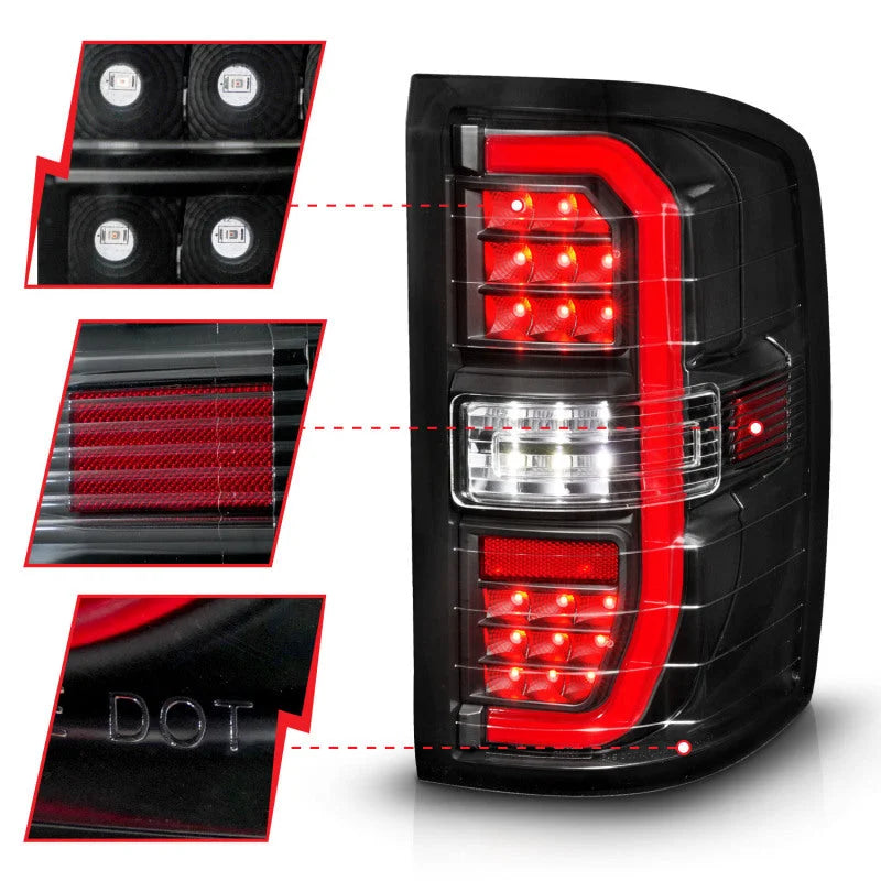 ANZO 14-18 GMC Sierra 1500 Full LED Taillights Black Housing Clear Lens (w/C Light Bars) - Installation View