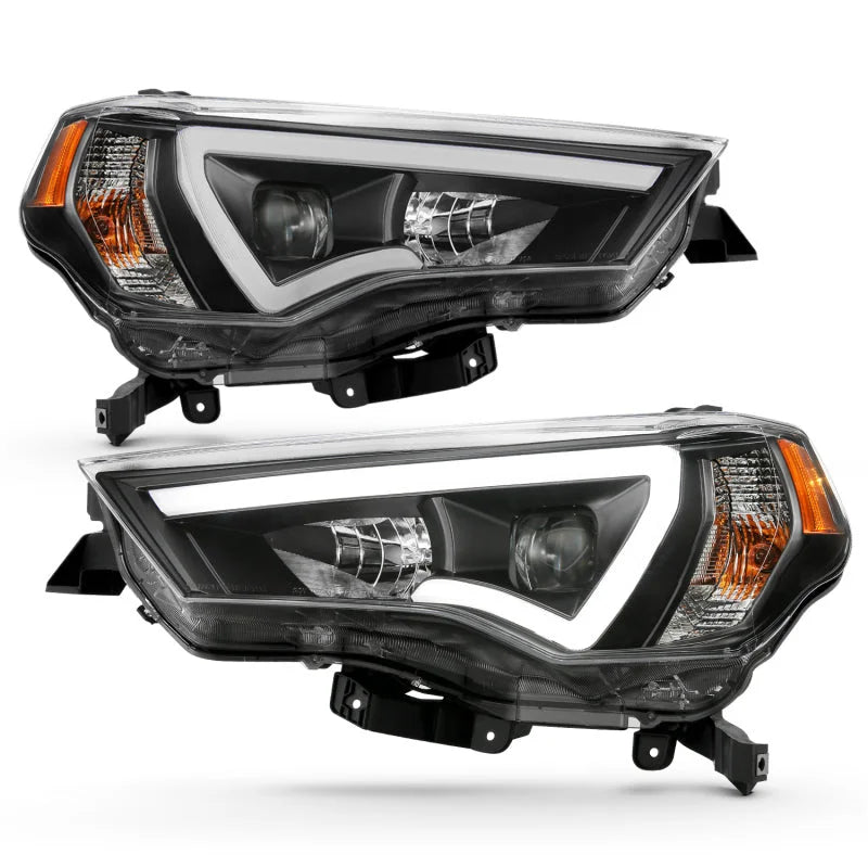 ANZO 14-18 Toyota 4 Runner Plank Style Projector Headlights Black w/ Amber - Main Product View