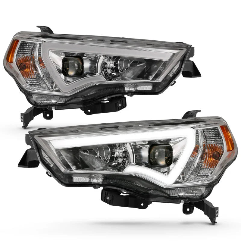 ANZO 14-18 Toyota 4 Runner Plank Style Projector Headlights Chrome w/ Amber - Main Product View