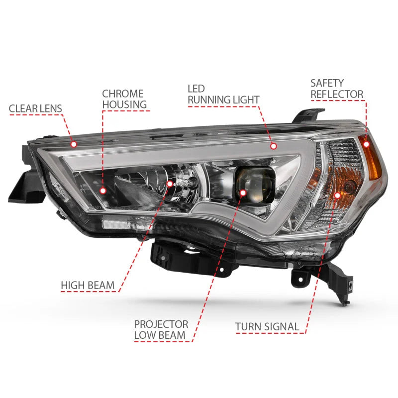 ANZO 14-18 Toyota 4 Runner Plank Style Projector Headlights Chrome w/ Amber - Additional View 7