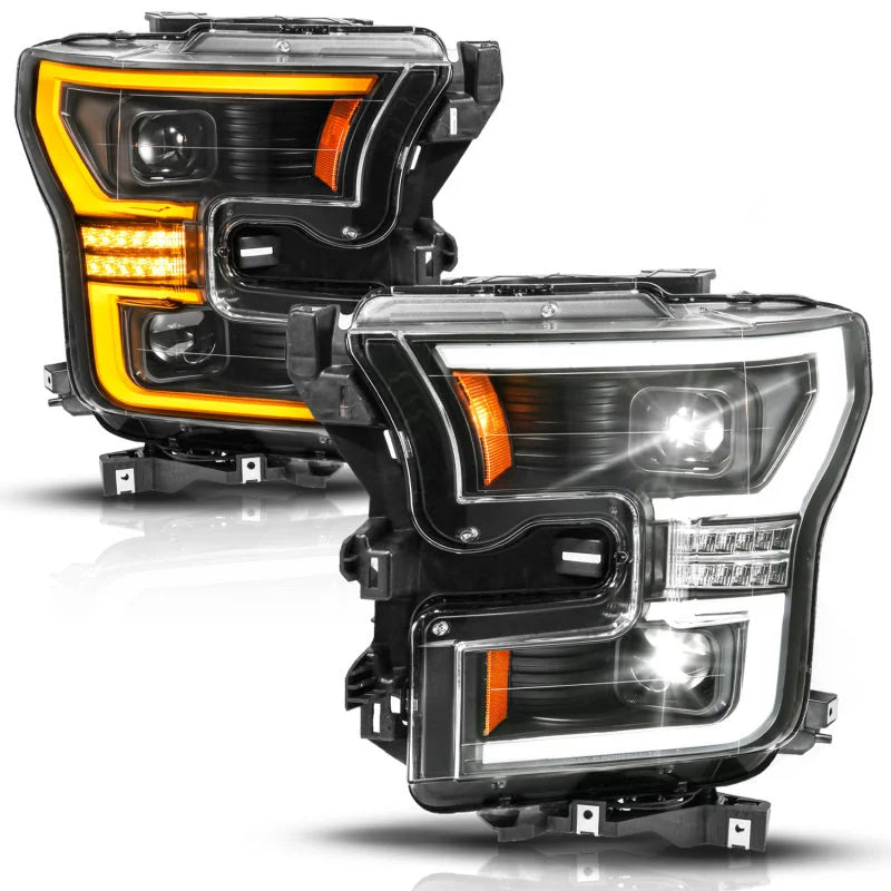 ANZO 15-17 Ford F-150 (Factory Halogen Model ONLY) Full LED Proj Headlights  Init/SeqSig Black- Pair - Side View