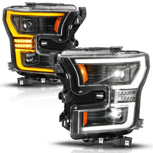 Load image into Gallery viewer, ANZO 15-17 Ford F-150 (Factory Halogen Model ONLY) Full LED Proj Headlights  Init/SeqSig Black- Pair - Side View