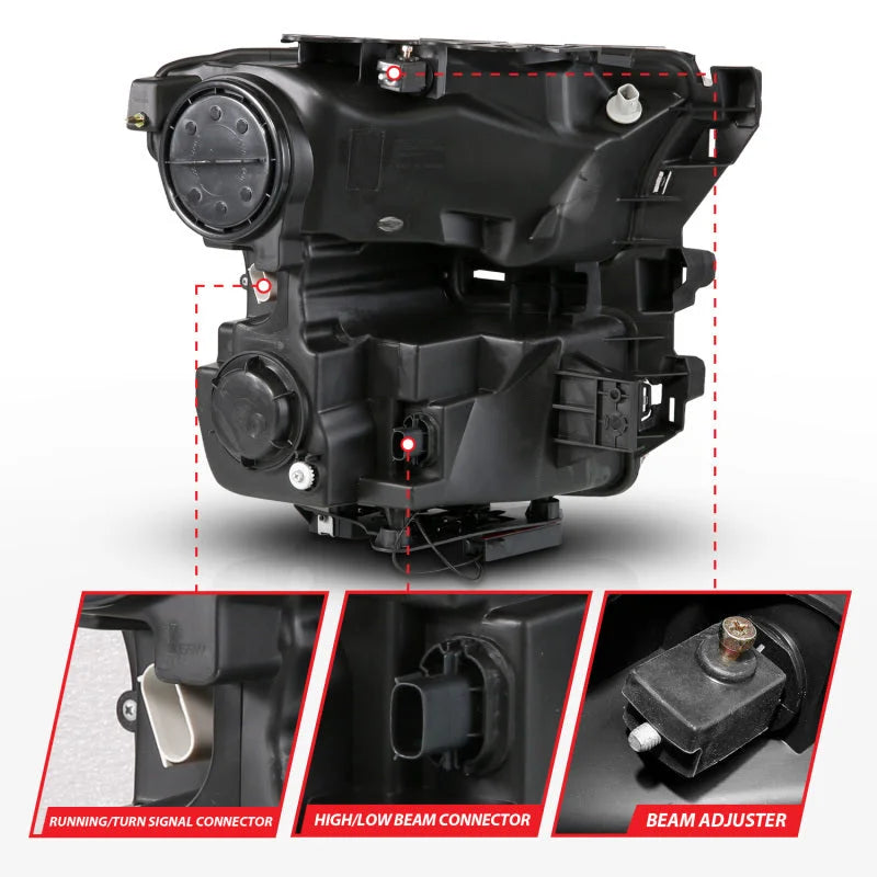 ANZO 15-17 Ford F-150 (Factory Halogen Model ONLY) Full LED Proj Headlights  Init/SeqSig Black- Pair - Back View