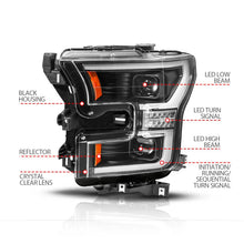 Load image into Gallery viewer, ANZO 15-17 Ford F-150 (Factory Halogen Model ONLY) Full LED Proj Headlights  Init/SeqSig Black- Pair - Installation View