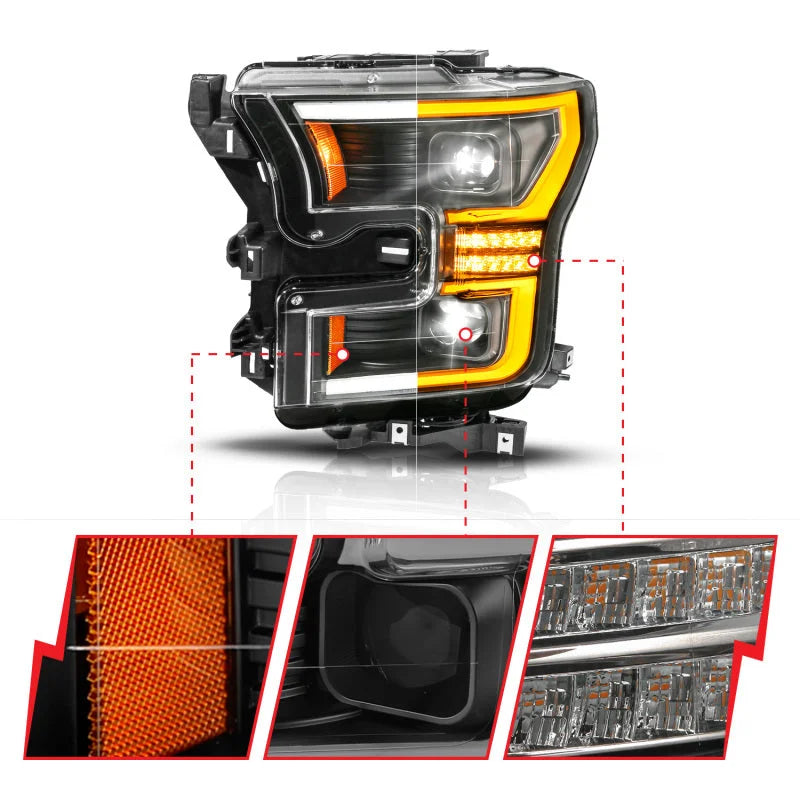 ANZO 15-17 Ford F-150 (Factory Halogen Model ONLY) Full LED Proj Headlights  Init/SeqSig Black- Pair - Additional View 5