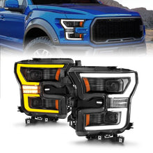 Load image into Gallery viewer, ANZO 15-17 Ford F-150 LED Projector Headlights - w/ Light Bar Switchback Black Housing - Main Product View