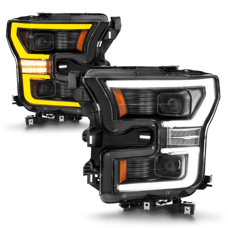 ANZO 15-17 Ford F-150 LED Projector Headlights - w/ Light Bar Switchback Black Housing - Back View