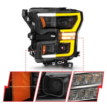 Load image into Gallery viewer, ANZO 15-17 Ford F-150 LED Projector Headlights - w/ Light Bar Switchback Black Housing - Installation View