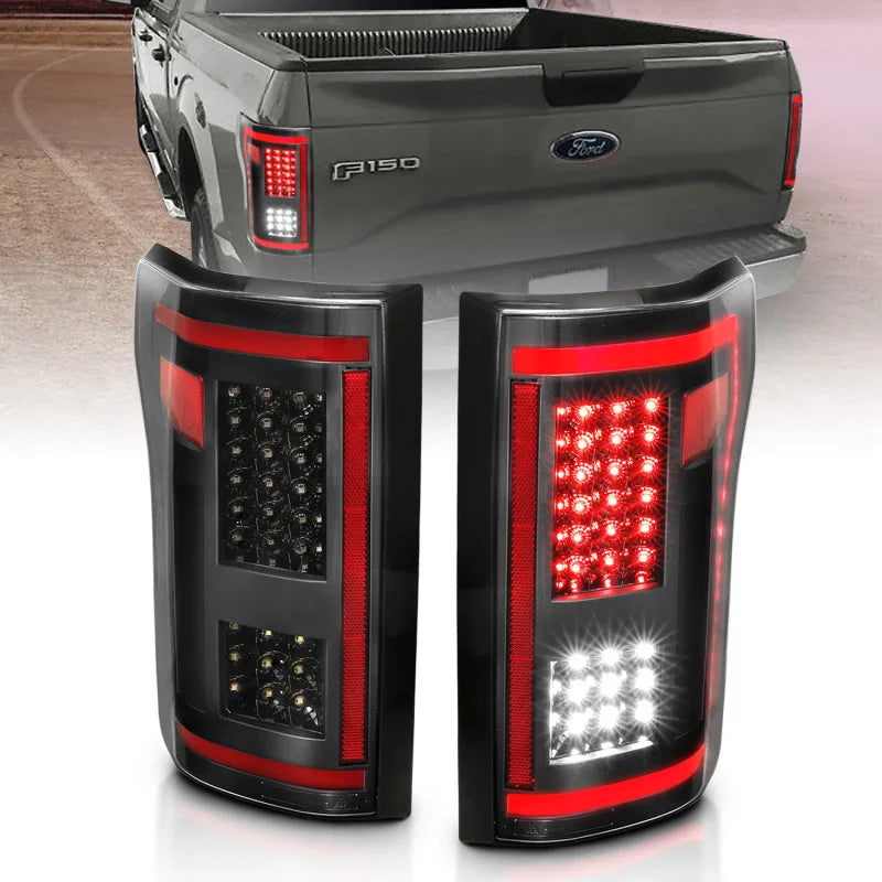 ANZO 15-17 Ford F-150 LED Taillights Black w/ Sequential - Back View