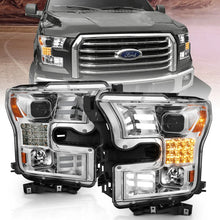 Load image into Gallery viewer, ANZO 15-17 Ford F-150 Proj Headlights w/ Plank Style Design Chrome w/ Amber Sequential Turn Signal - Back View