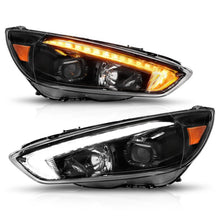 Load image into Gallery viewer, ANZO 15-18 Ford Focus Projector Headlights - w/ Light Bar Switchback Black Housing - Side View