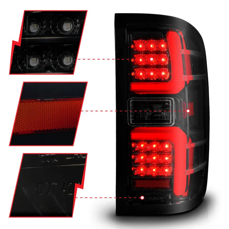 ANZO 15-19 Chevrolet Silverado 2500 HD/3500 HD LED Taillight w/ Sequential Black Housing/Smoke Lens - Back View