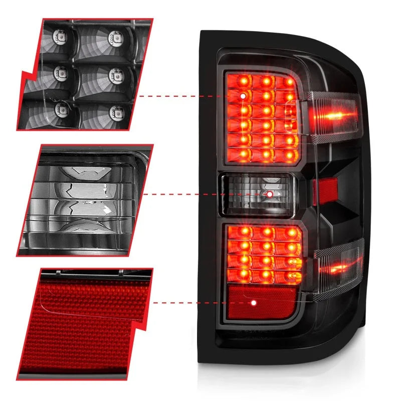 ANZO 15-19 Chevy Silverado 2500HD/3500HD (Factory Halogen Only) LED Tail Lights Black w/Clear Lens - Back View