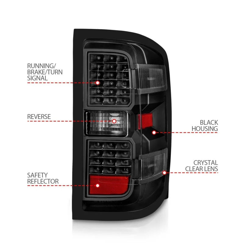 ANZO 15-19 Chevy Silverado 2500HD/3500HD (Factory Halogen Only) LED Tail Lights Black w/Clear Lens - Additional View 8