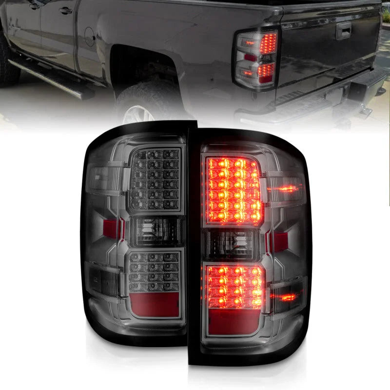 ANZO 15-19 Chevy Silverado 2500HD/3500HD (Factory Halogen Only) LED Tail Lights Smoke w/Clear Lens - Main Product View