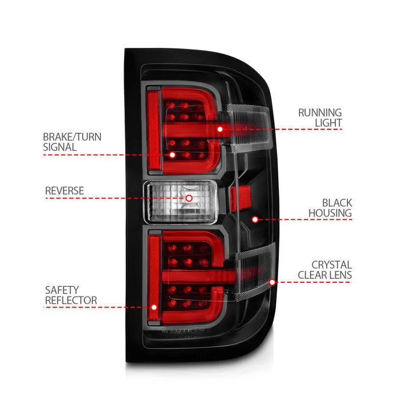 ANZO 15-19 Chevy Silverado 2500HD/3500HD (Halgn Only) LED Tail Lights w/Black Light Bar & Clear Lens - Installation View