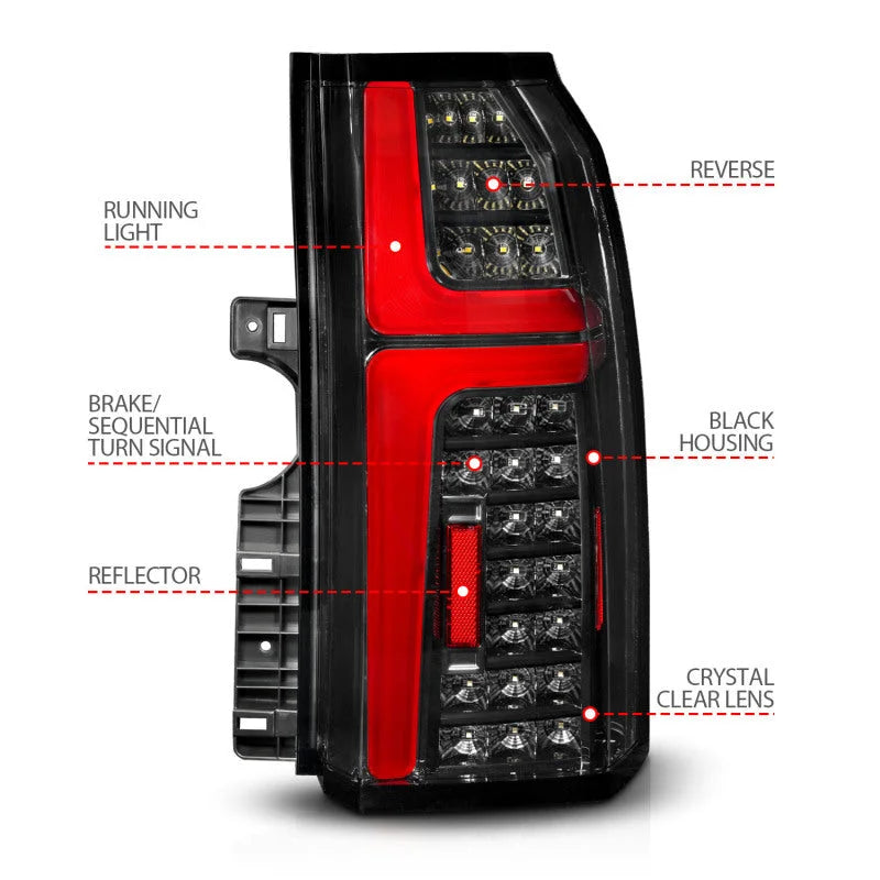 ANZO 15-20 Chevrolet Tahoe Sequential LED Tube Taillights Black - Additional View 6