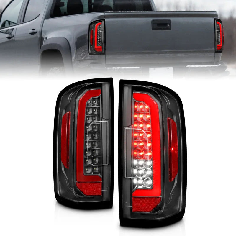ANZO 15-21 Chevrolet Colorado Full LED Tail Lights w/ Red Lightbar Black Housing Clear Lens - Main Product View