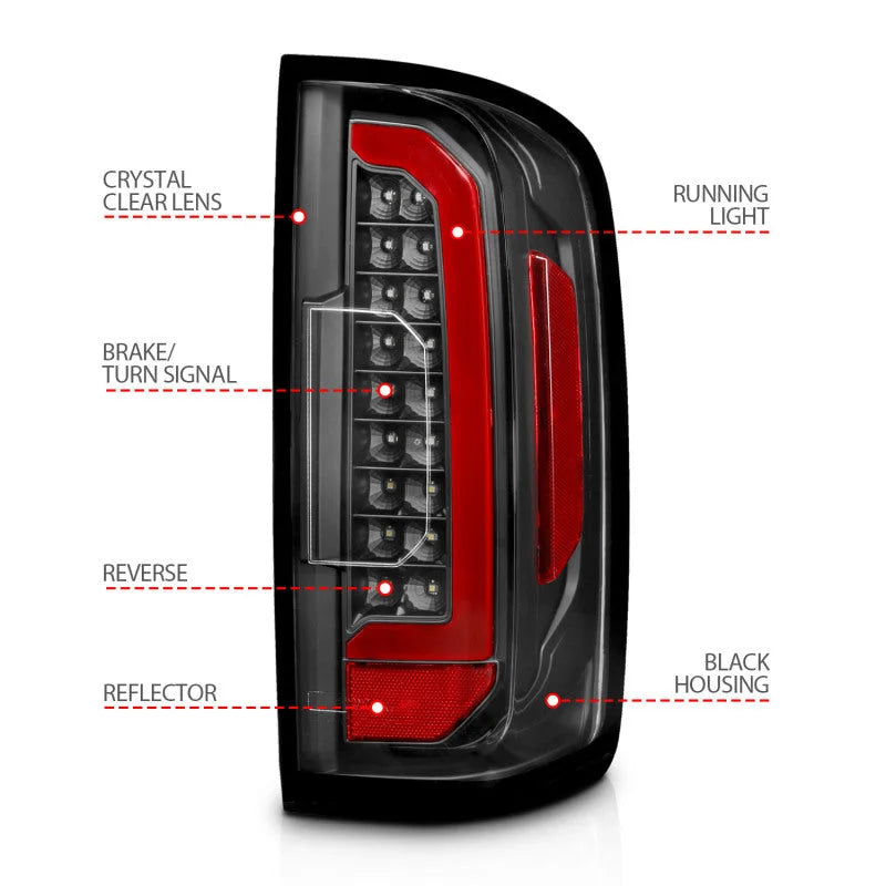 ANZO 15-21 Chevrolet Colorado Full LED Tail Lights w/ Red Lightbar Black Housing Clear Lens - Back View