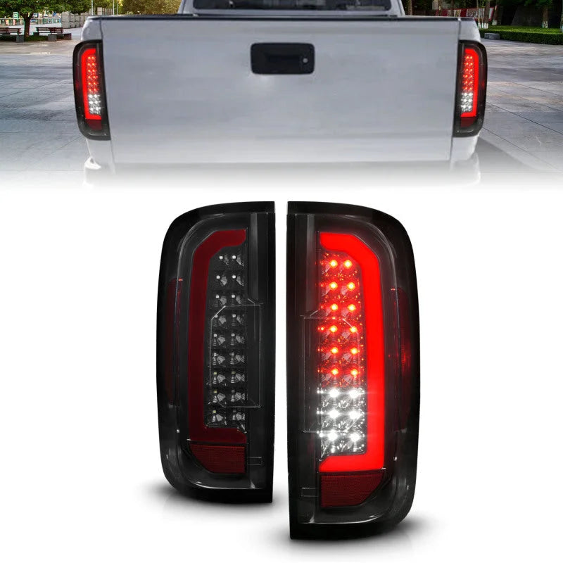 ANZO 15-21 Chevrolet Colorado Full LED Tail Lights w/ Red Lightbar Black Housing Smoke Lens - Main Product View