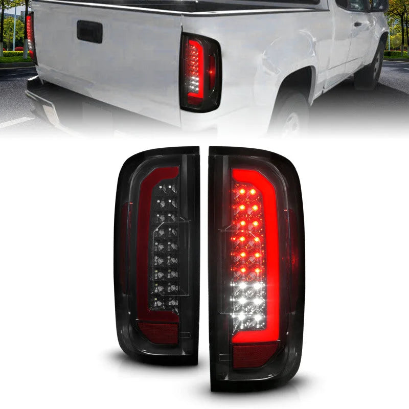 ANZO 15-21 GMC Canyon Full LED Tail Lights w/ Red Lightbar Black Housing Smoke Lens - Main Product View