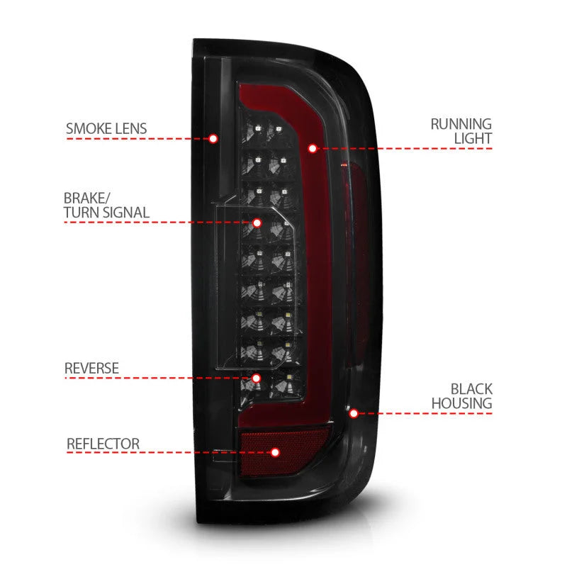 ANZO 15-21 GMC Canyon Full LED Tail Lights w/ Red Lightbar Black Housing Smoke Lens - Back View