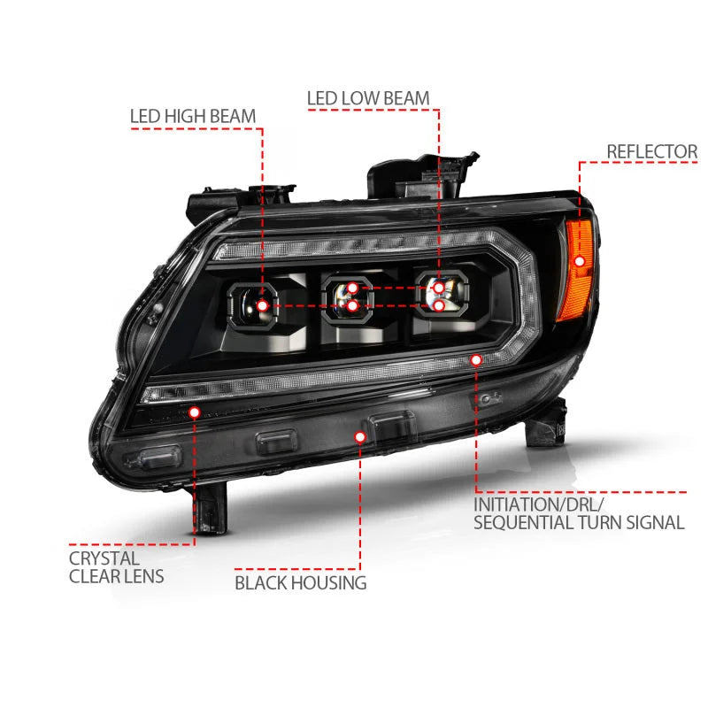 ANZO 15-22 Chevy Colorado Blk Housing Full LED DRL Projector Headlight w/ Sequential Light Bar - Additional View 7